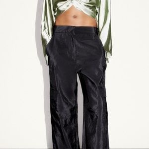Wide leg satin pants.